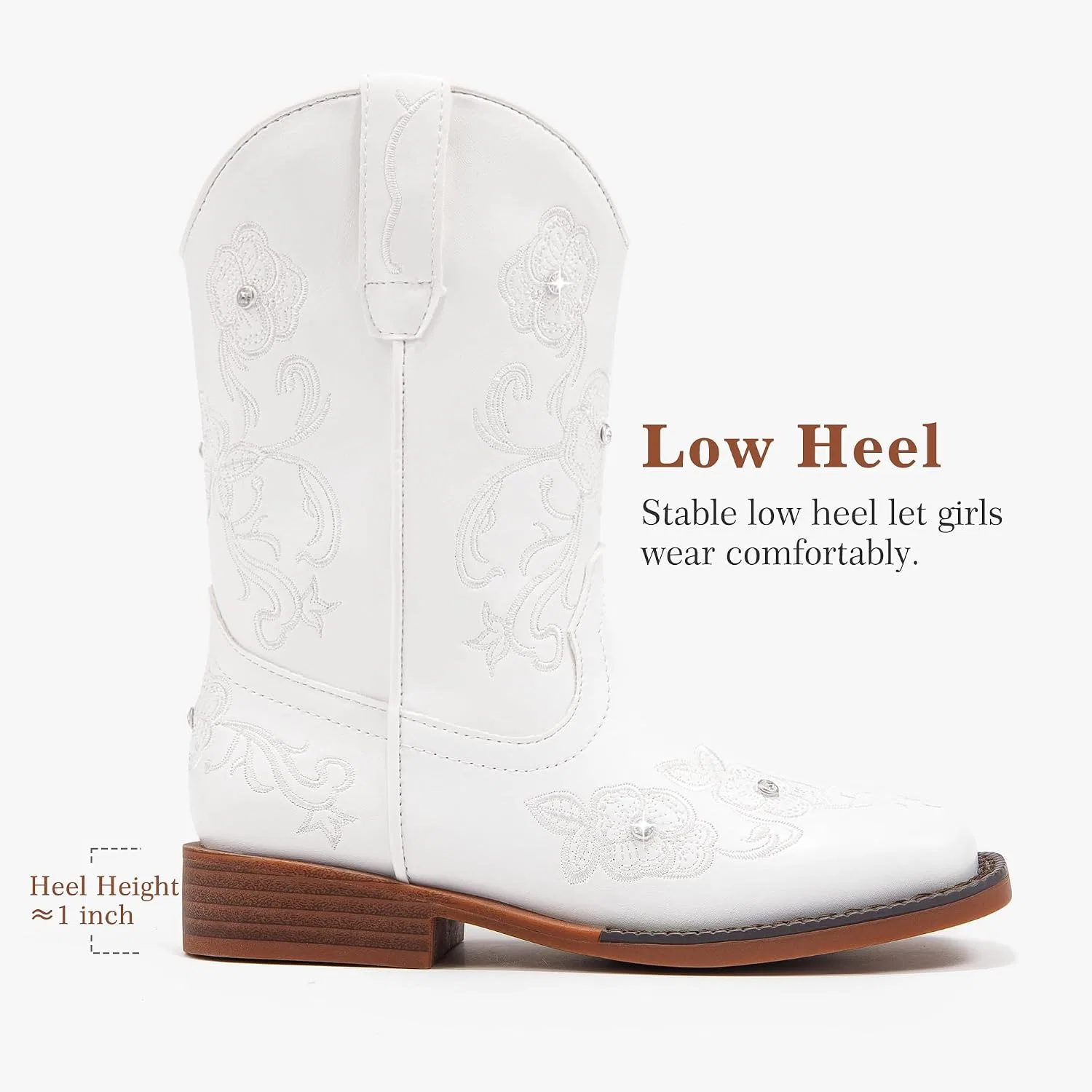 Детские сапоги для девочек с цветочной вышивкой Cowgirl Boots Motasha, White — фото 4