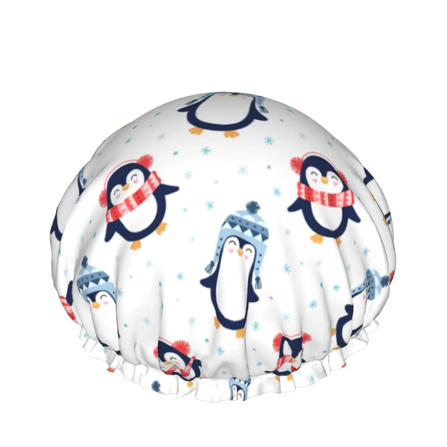 Шапочка для душа SJOAOAA, One Size, Penguins Snow Snowflakes