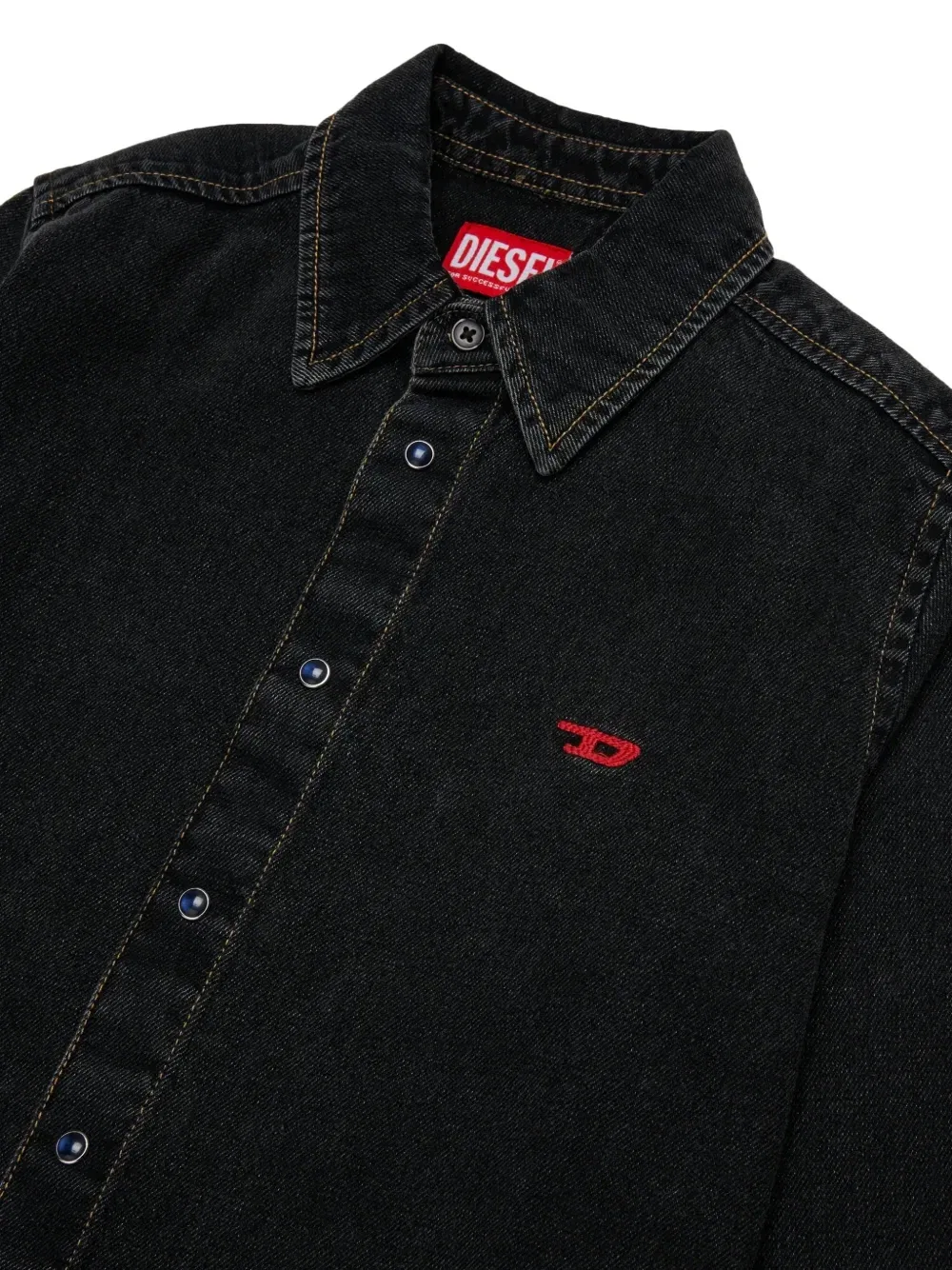 Джинсовая рубашка с вышитым логотипом Diesel Kids, черный — фото 3