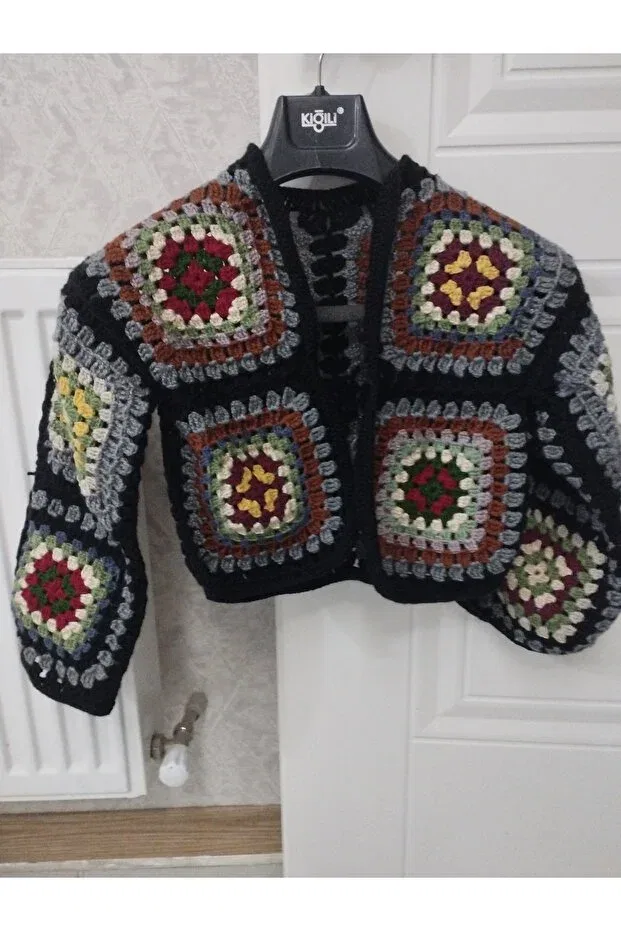 Детское вязаное укороченное платье-кардиган без рукавов Orme bohemian style cardigan Gny Tasarim, Black