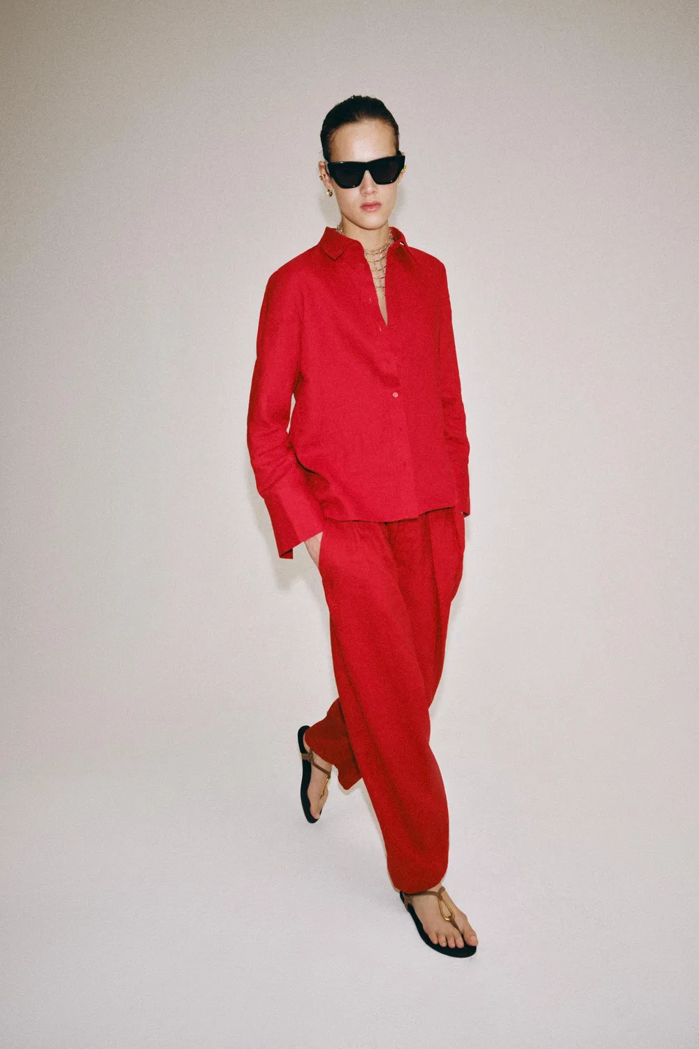 Рубашка из 100% льна из коллекции ZW. ZARA, Red