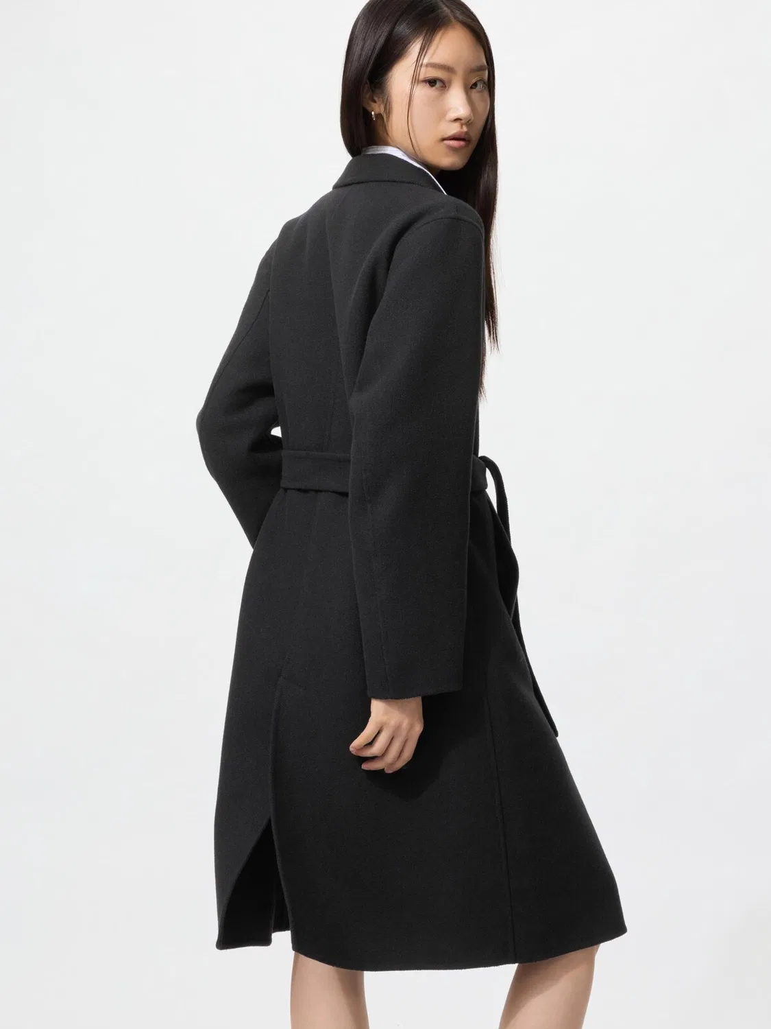 Длинное пальто Uniqlo, двустороннее свободное, черный — фото 3