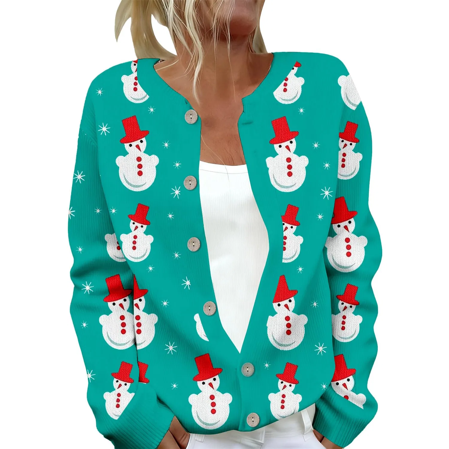 Женский кардиган с принтом Elegante cardigan casual con stampa e abbottonatura, Verde Menta #1