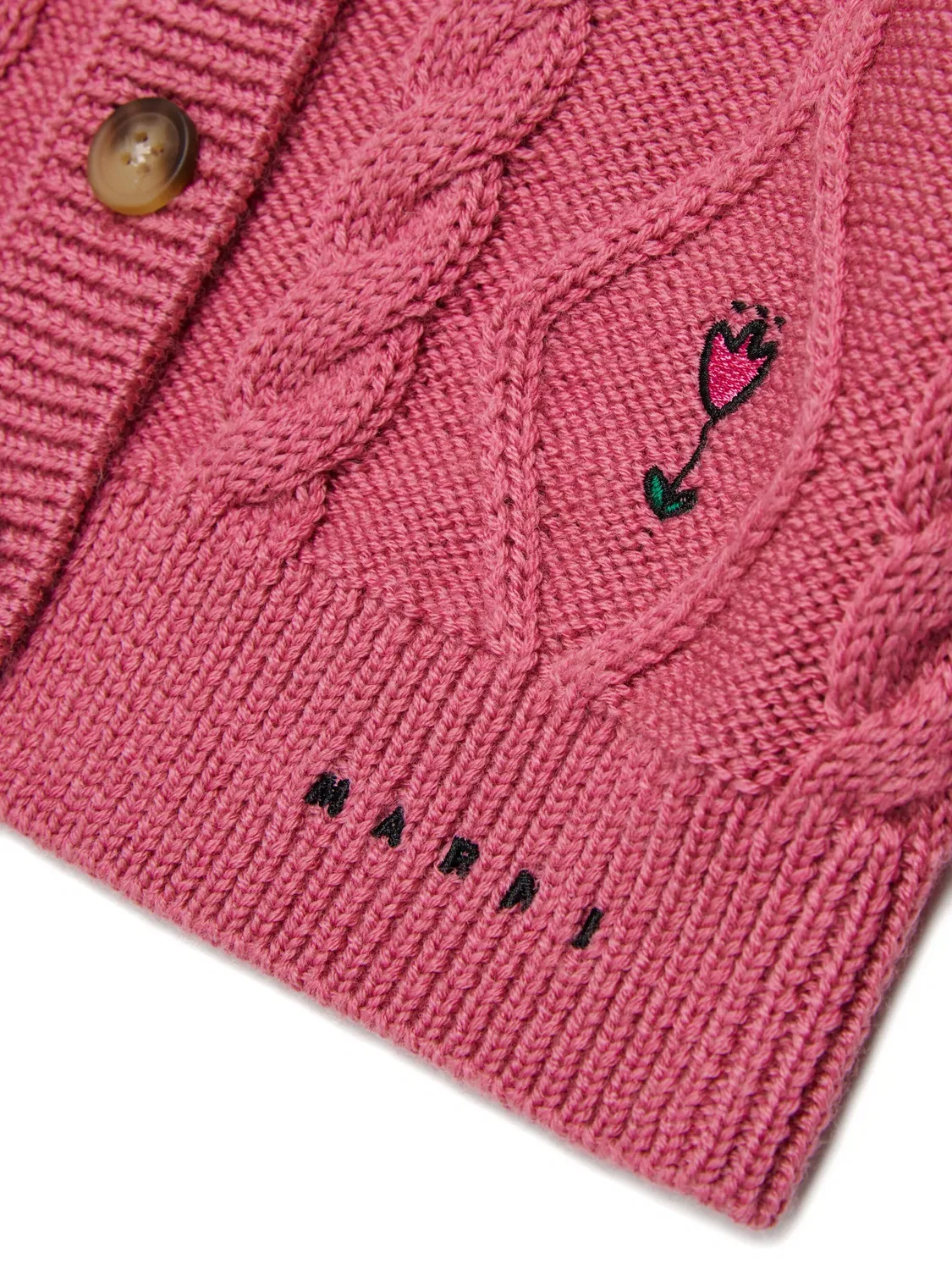 Кардиган фактурной вязки с цветочной вышивкой Marni Kids, розовый — фото 4