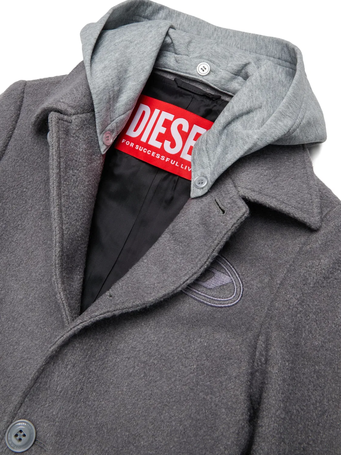Пальто с капюшоном и нашивкой-логотипом Diesel Kids, серый — фото 3