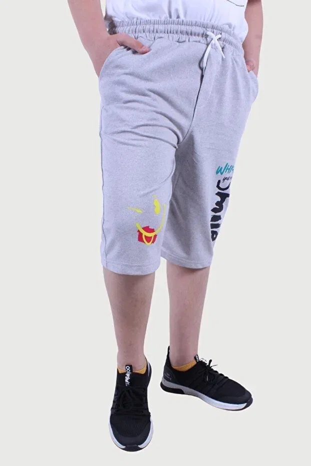 Детские шорты для мальчиков с принтом Smiling Face Fyk Kids, Gray — фото 2