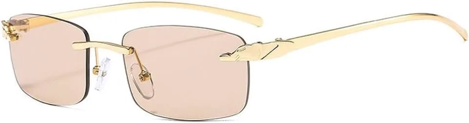 

Винтажные прямоугольные солнцезащитные очки без оправы для женщин, конфетные цвета, прозрачные линзы, мужские солнцезащитные очки SKFGNX, Golden Champagne