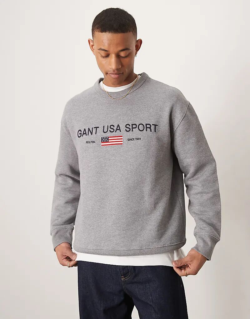 

Спортивная толстовка свободного кроя GANT USA Sport серого цвета с вышитым логотипом