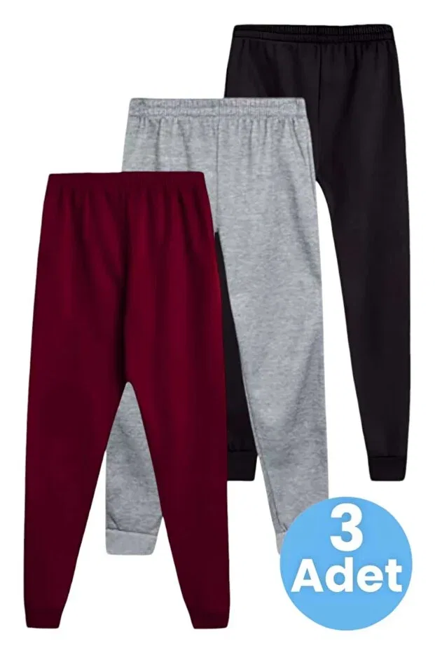 Детские спортивные штаны-джоггеры на резинке из 3 штук Uniquetrenders, Burgundy Gray Black