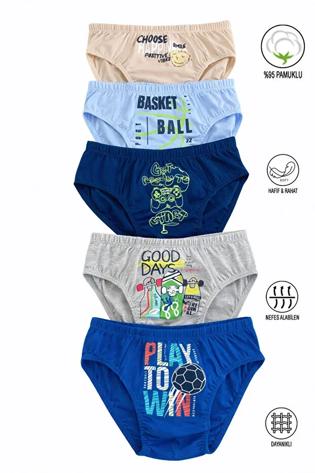 Детские трусы для мальчиков хлопковые Özkan 31801 5 pack boys' mixed color patterned cotton soft comfortable slip panties Özkan Underwear, Mixed Color