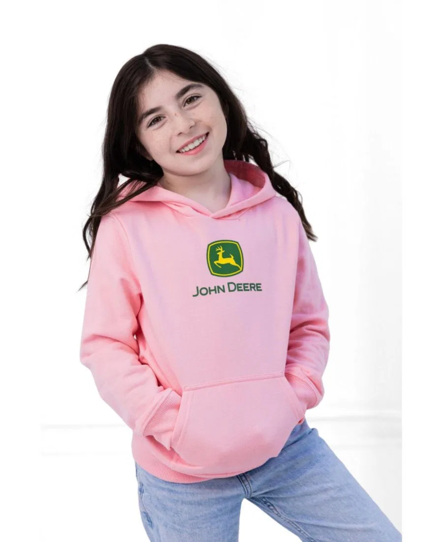 Детский флисовый худи с капюшоном, с принтом John Deere, Bright Pink — фото 2