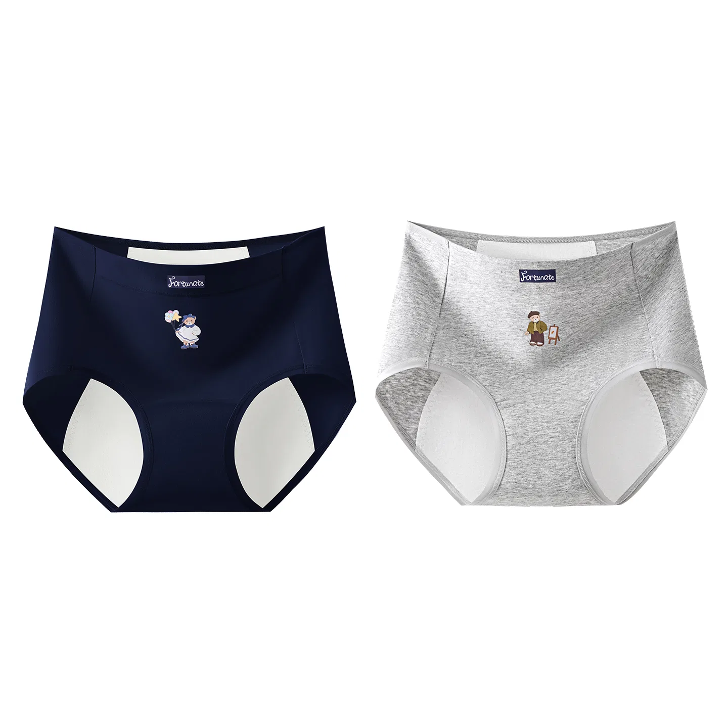 Детские трусы для девочек с принтом Red Bean, Light Heather Grey+Navy