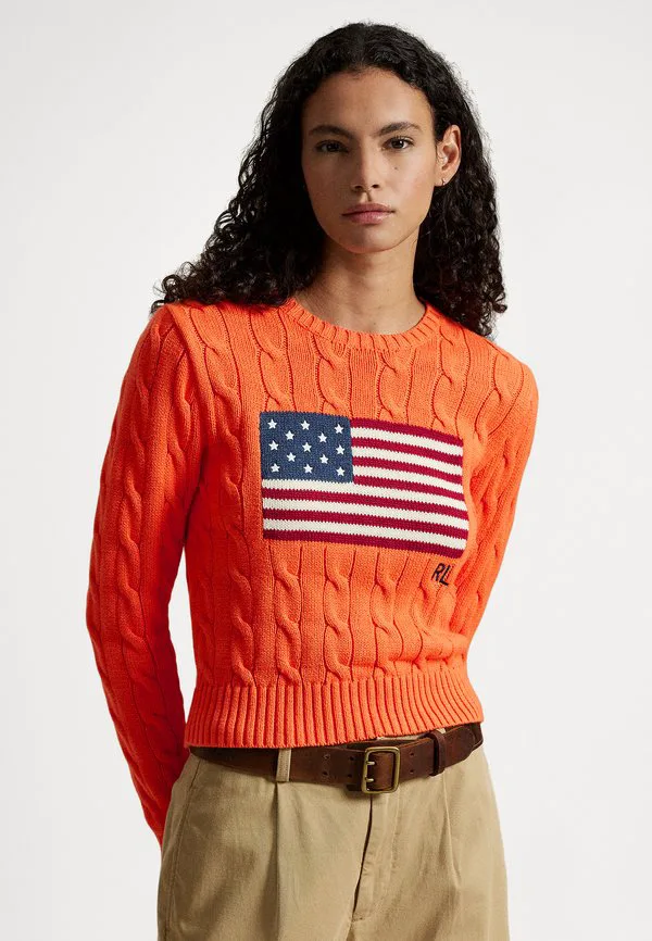 Свитер-Комбинезон из хлопка с усадкой и косами. Polo Ralph Lauren, Sailing Orange