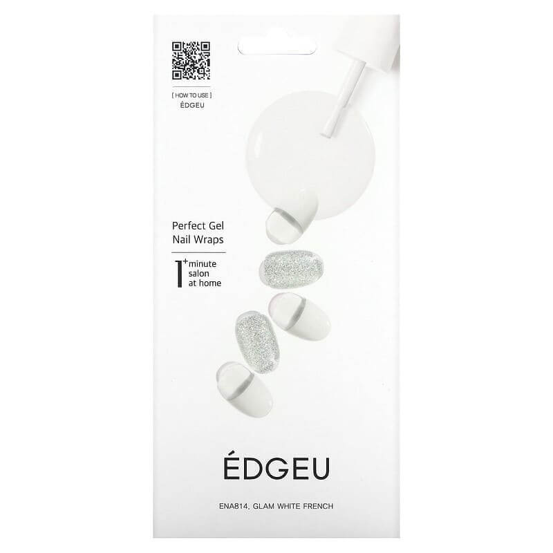 

Гелевые полоски Edgeu для ногтей Perfect ENT814 Glam White French, набор из 16 полосок