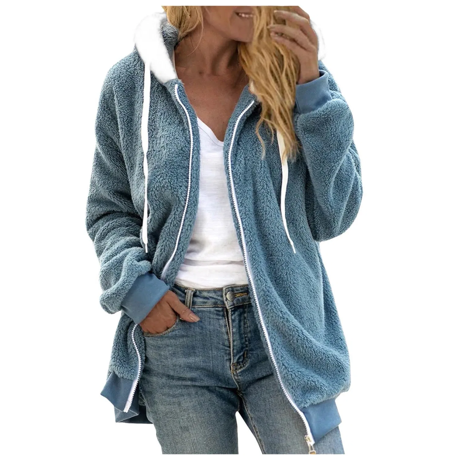 Женская флисовая куртка с капюшоном Oversized Vintage Fleece, blue — фото 3
