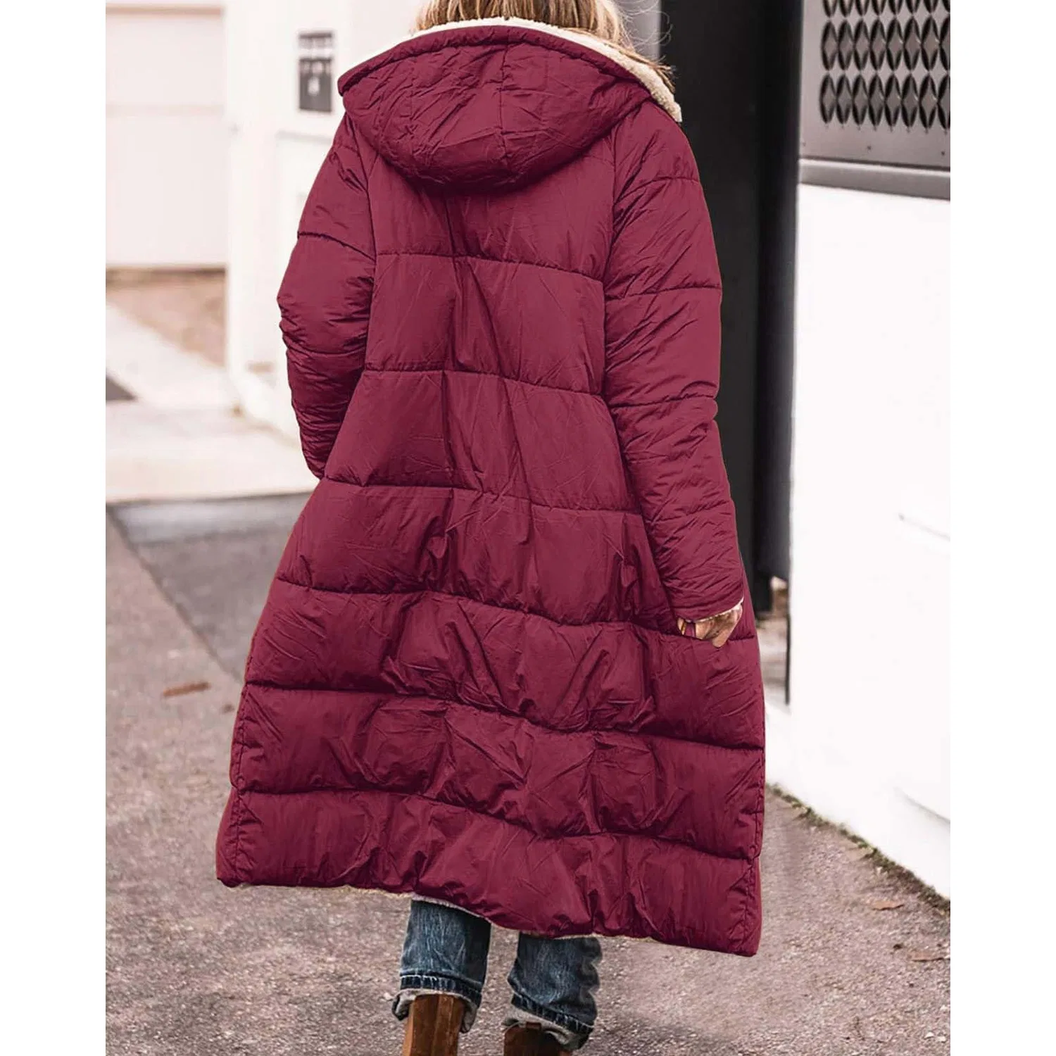 Женское стеганое пальто с капюшоном и флисовой подкладкой, Rosso — фото 2