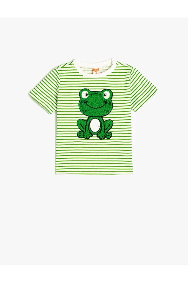 Детская футболка с вышивкой лягушки Koton, Green Striped