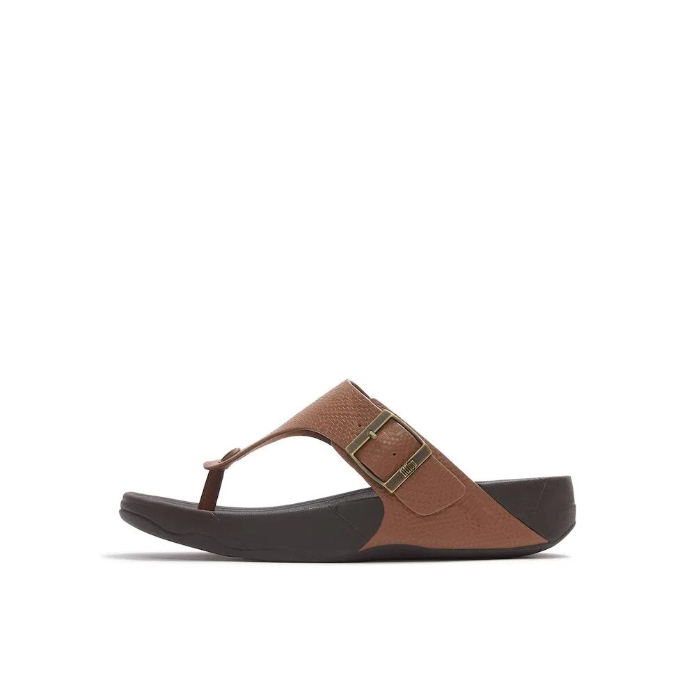 Мужские сандалии Fitflop Track II с пряжкой и тиснением из кожи, тёмно-коричневые — фото 3