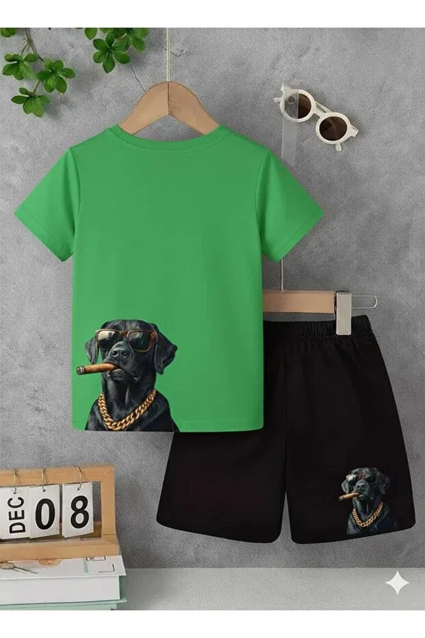 Детский комплект для мальчиков с принтом Summer children's t-shirt shorts unisex Nice Clothes, Bottom Black, Top Green