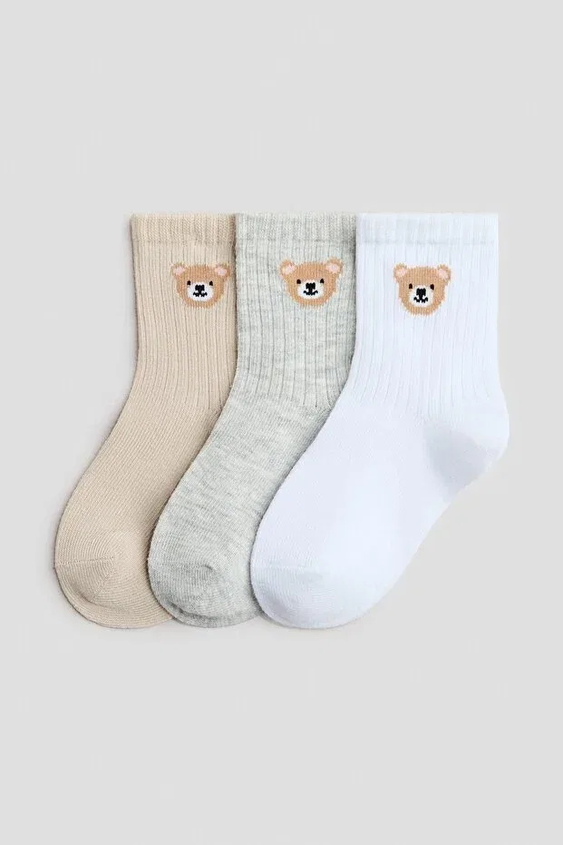 Детские носки с принтом 3 шт H&M, Beige Teddy Bear