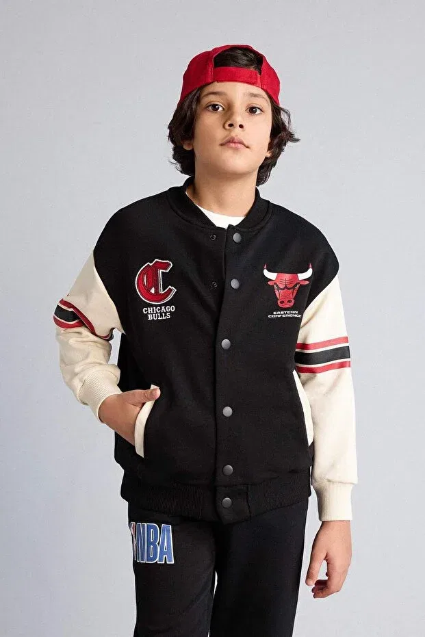 Детский кардиган-бомбер с принтом NBA Chicago Bulls Bomber Cardigan Boys' Defacto, Black-Bk81 — фото 4