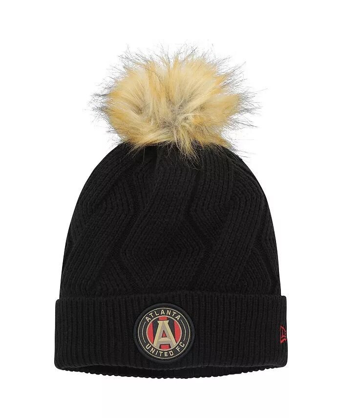 

Женская черная вязаная шапка с манжетами и помпоном Atlanta United FC Snowy New Era, черный