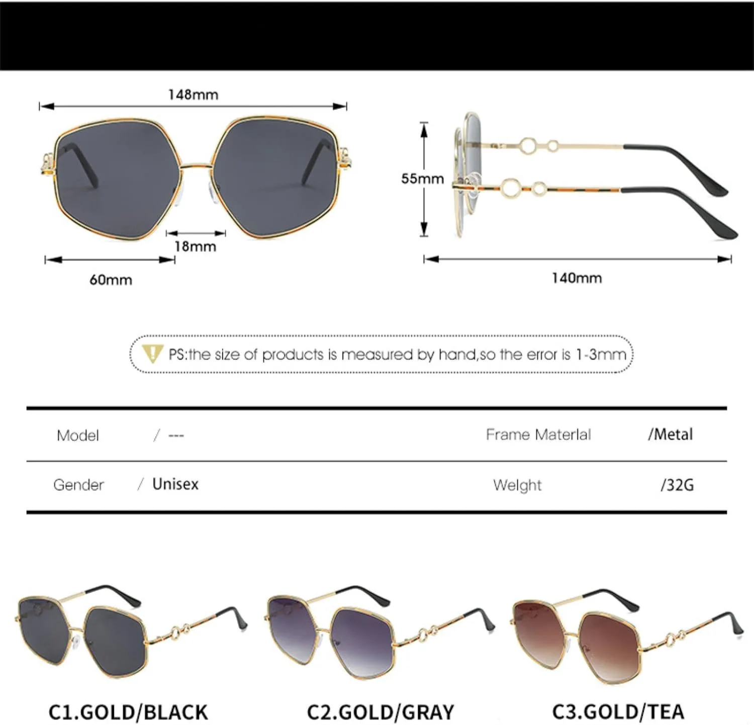 

Классические ретро женские модные солнцезащитные очки Polygon для активного отдыха и путешествий, защита от УФ-излучения UV400 TKKTLLT, Gold Gradient Red