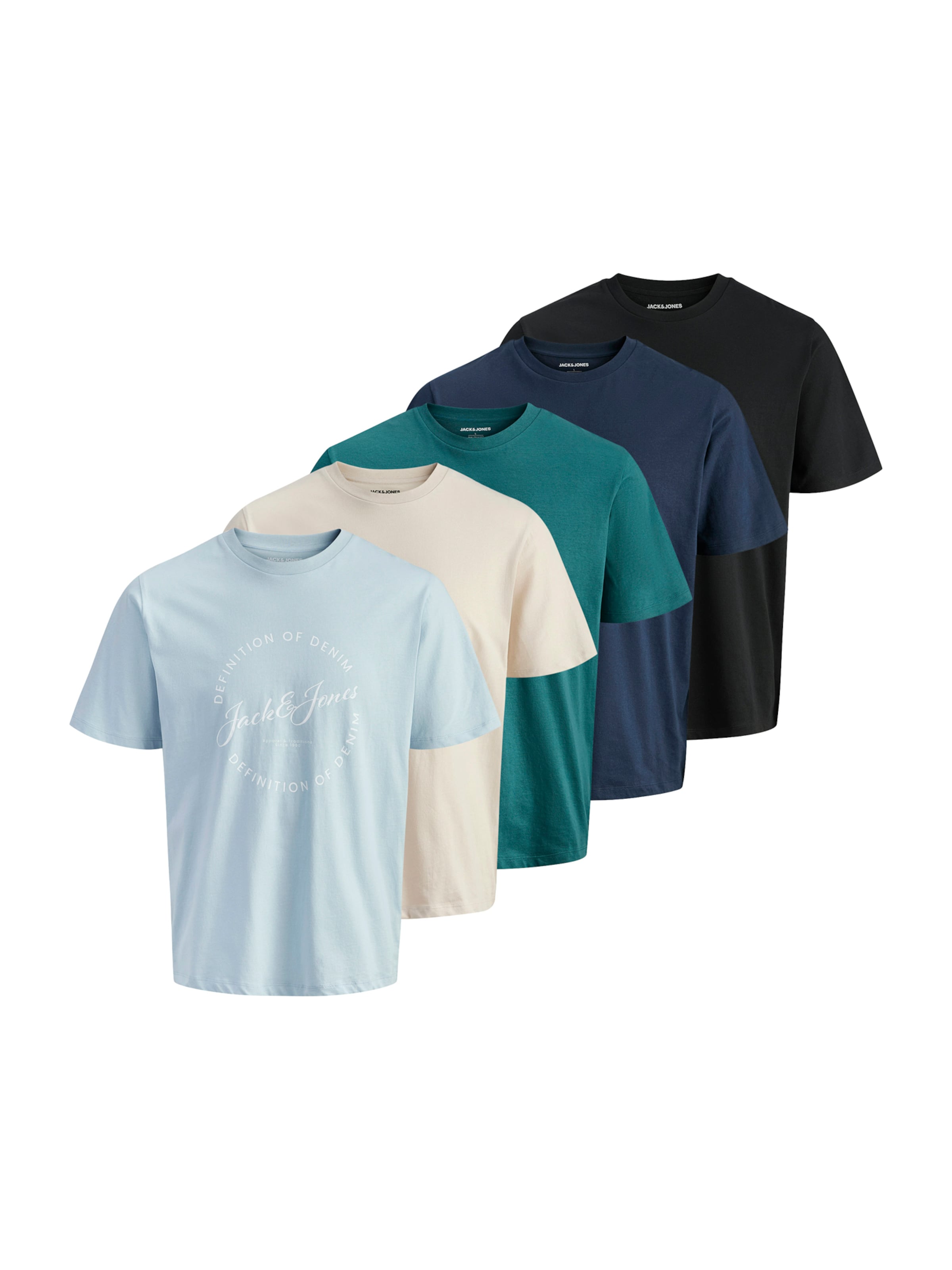

Jack & Jones Plus Футболка 'JJGRAYSON' в цвете беж, пастельно-голубой, петроль, черный