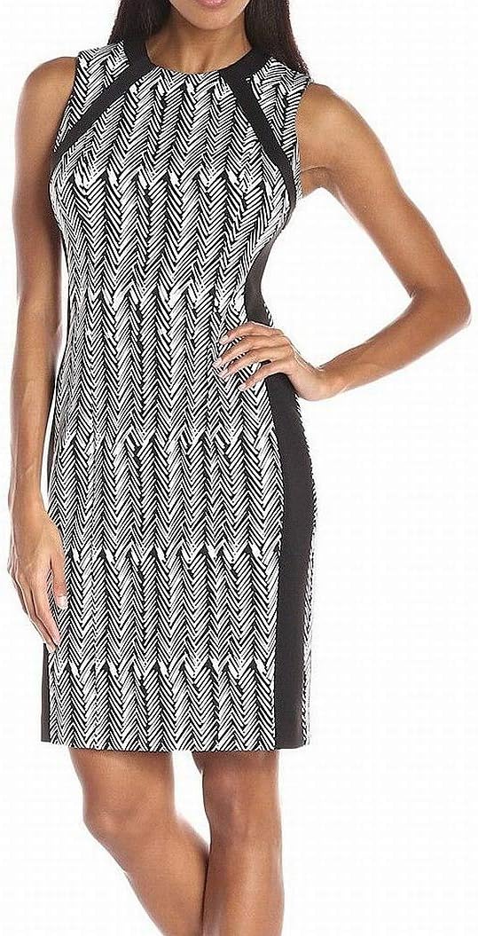 

Женское платье-футляр без рукавов с принтом Calvin Klein, Black/White