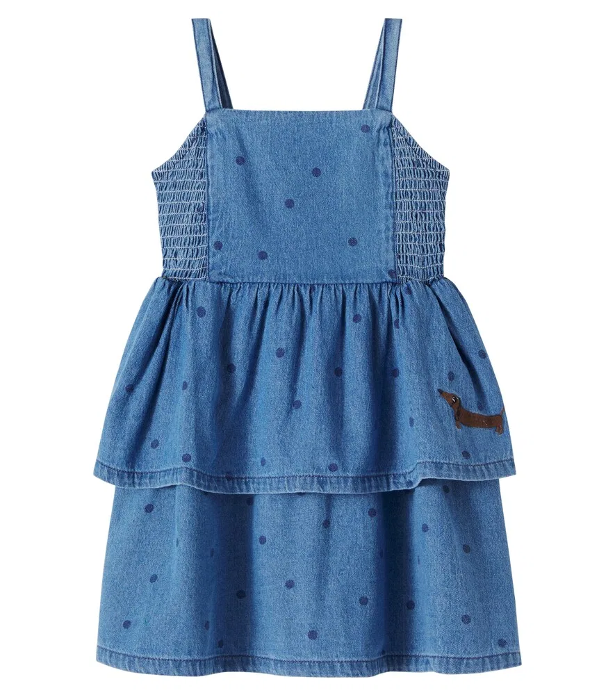 Джинсовое платье в горошек с вышивкой Mini Rodini, синий