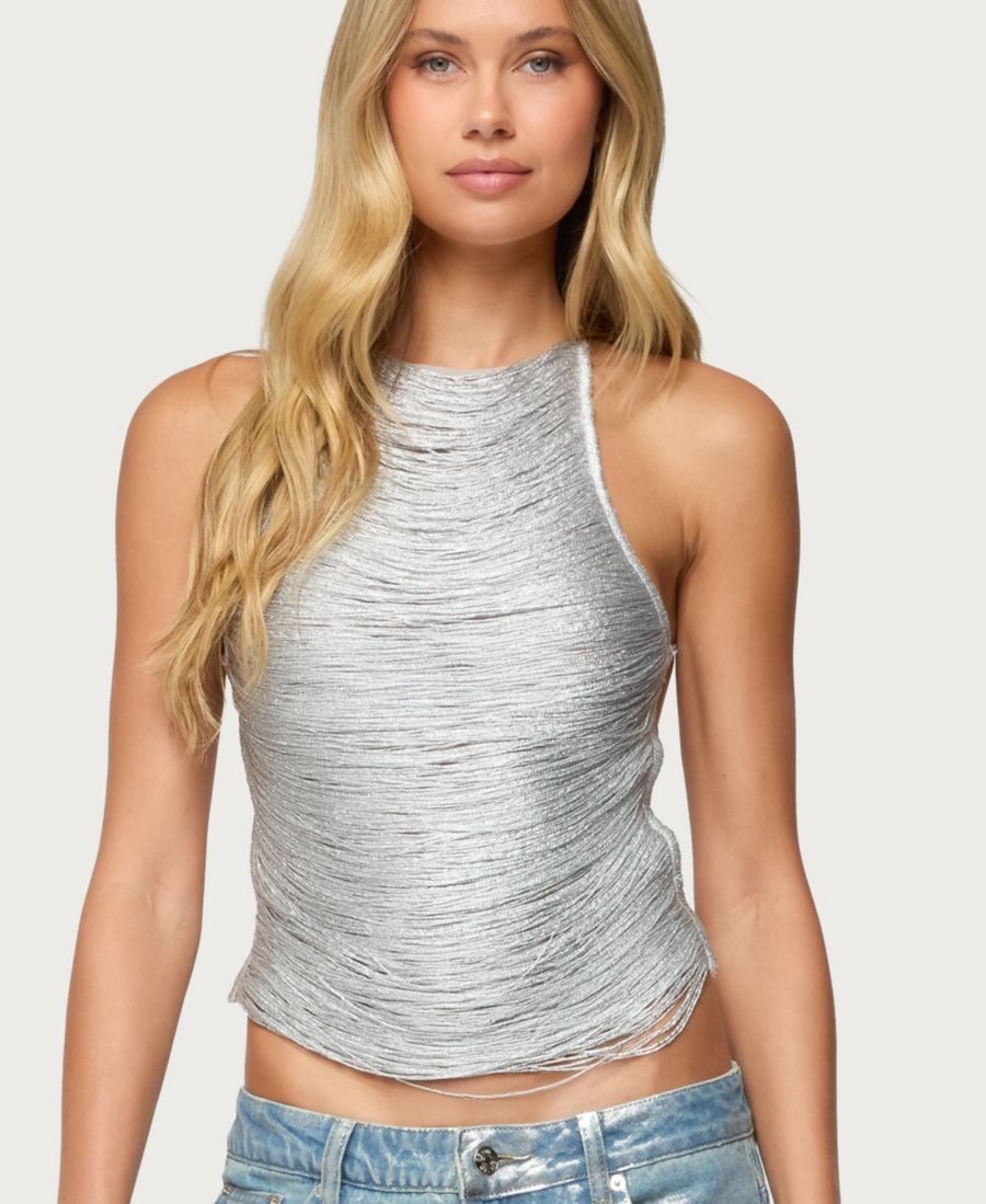 

Женский топ Kalana с перекрестной спинкой, открытой спиной и бахромой Edikted, Silver