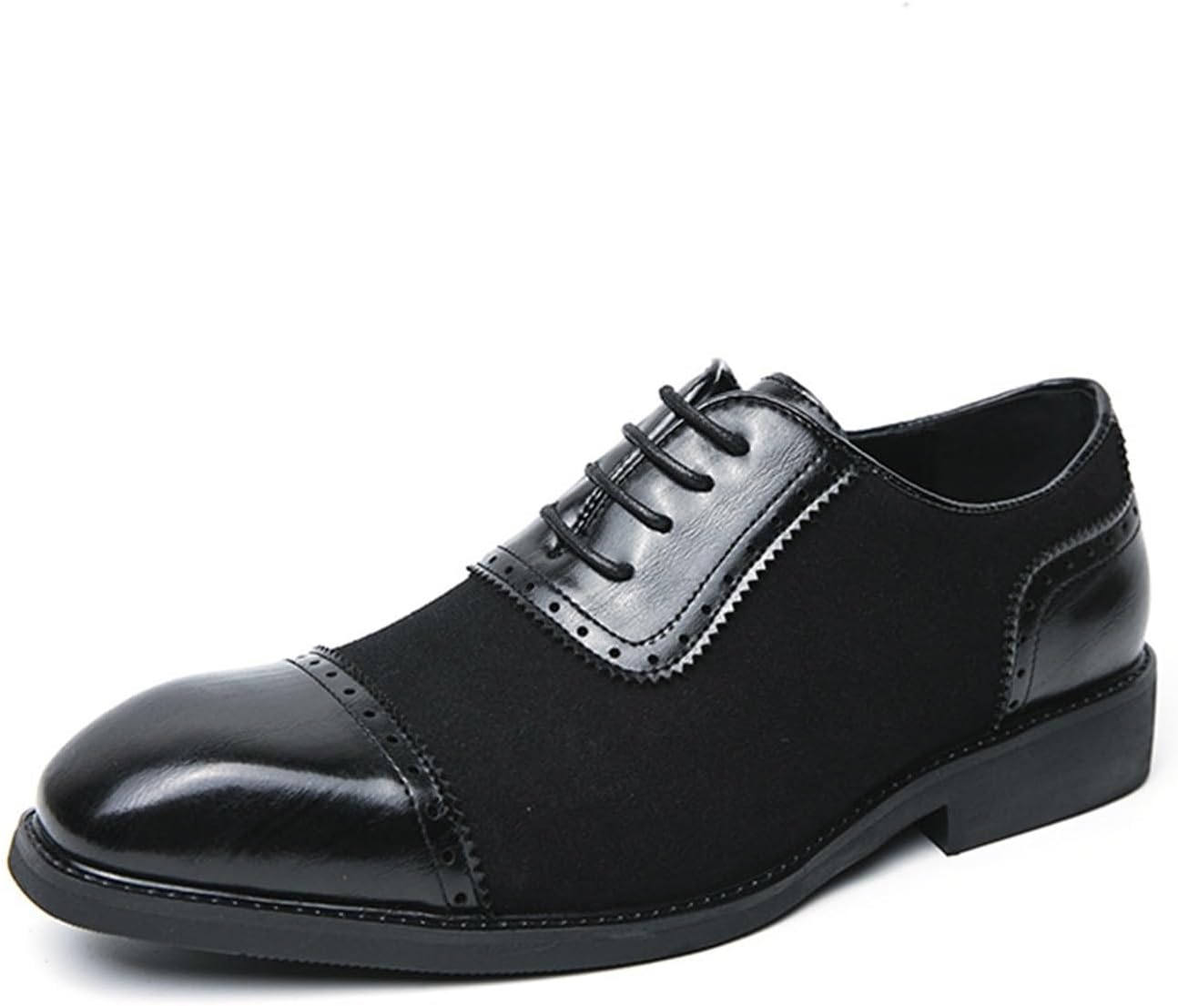 

Мужские оксфорды с двухцветной шнуровкой, модная кожаная обувь с заплатками, низкие каблуки, квадратный носок, классические туфли, винтажные крылья, ручная строчка, контрастные цвета, деловые формальные дерби для мужчин Generic, черный
