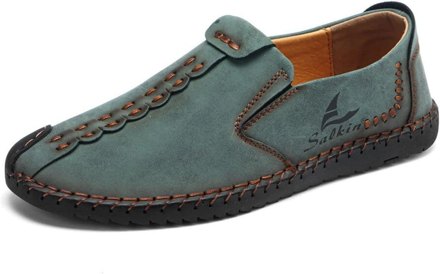 

Мужские лоферы на пятке из натуральной кожи с ручной строчкой и вышивкой, удобные, противоскользящие, легкие, для работы, повседневной носки и вождения Crepuscute, серый