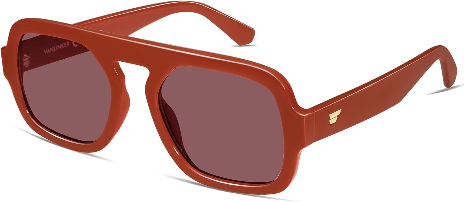 

Солнцезащитные очки-авиаторы VANLINKER большого размера в стиле ретро, ​​квадратной формы, для женщин и мужчин, винтажный стиль 70-х, модные большие очки с плоской верхней частью VL9826, C18-orange/Light Burgundy