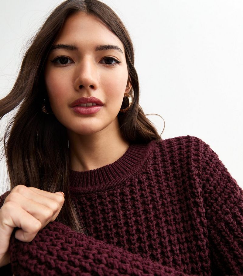 

Темно-красный джемпер с круглым вырезом Moss Stitch New Look, бордовый