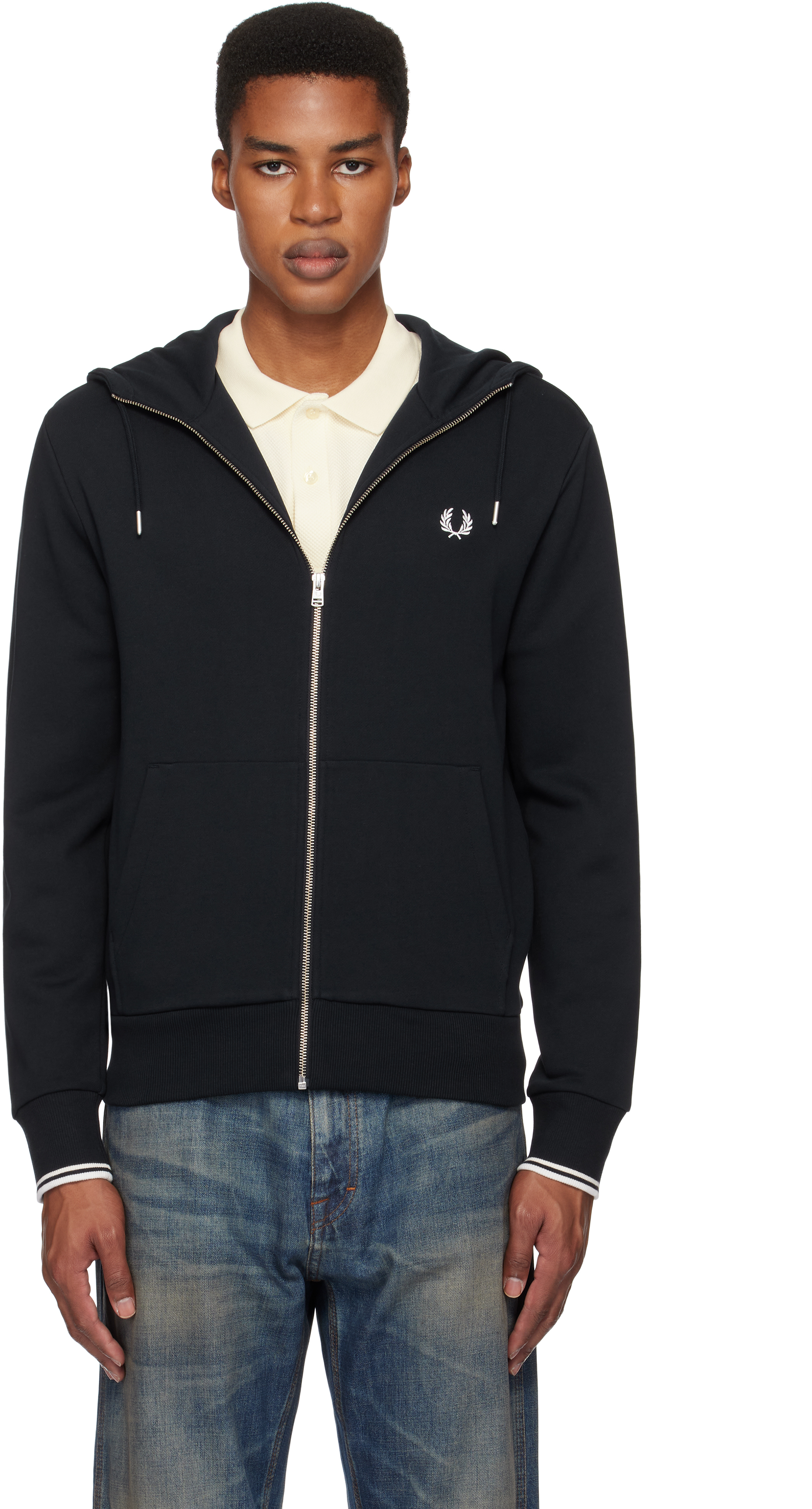 

Толстовка с капюшоном на молнии Fred Perry, темно-синий