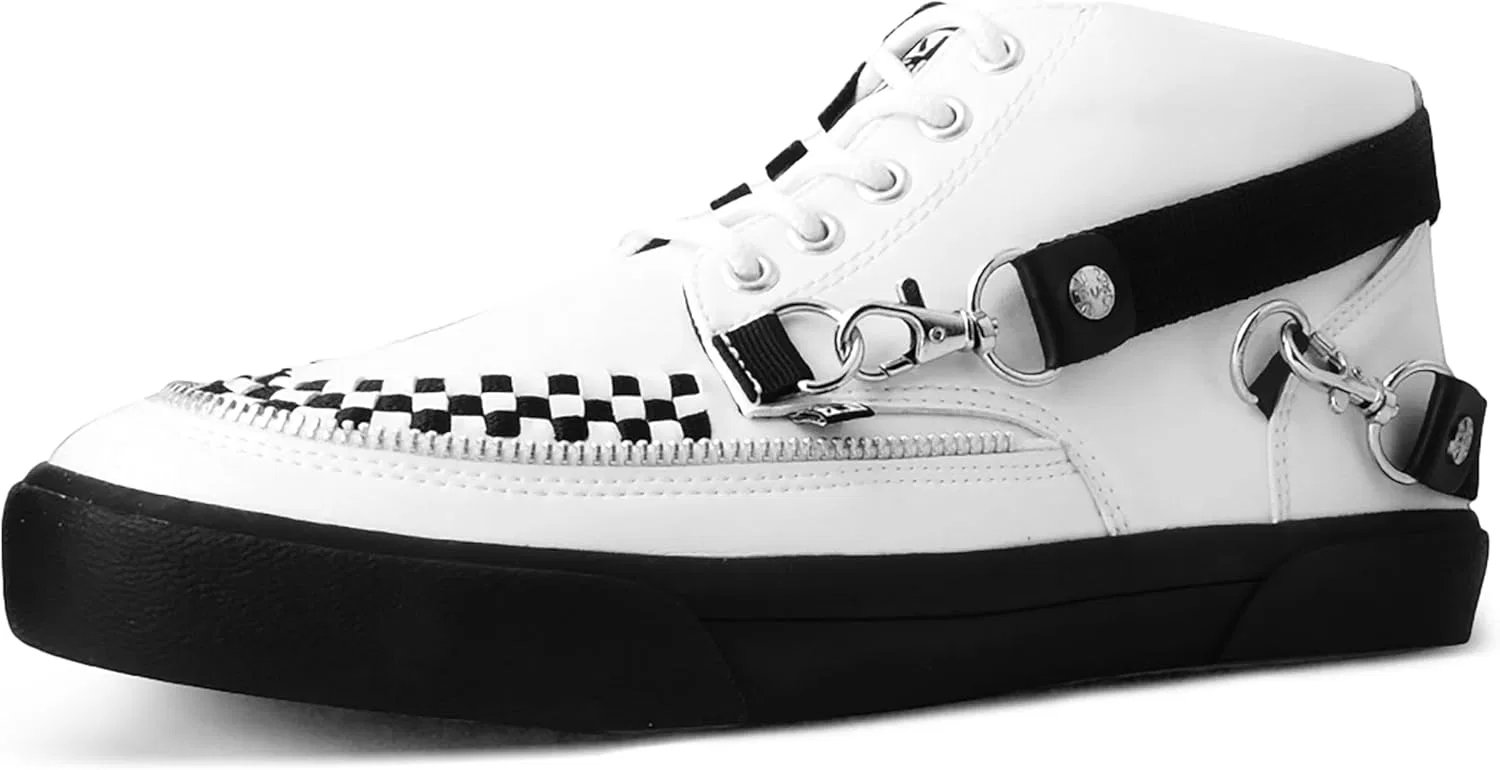 Кроссовки TUK Mid Top Creeper Trainers - Мужская и женская обувь - Стиль "шайба", "готика" и "рокер", кожаные и замшевые, на шнуровке T.U.K, White Tukskin