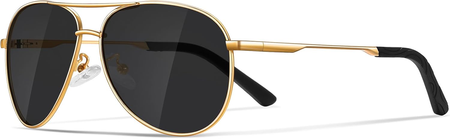 

Солнцезащитные очки для мужчин, поляризованные, авиаторские, для мужчин и женщин, для рыбалки, вождения, с металлической оправой и защитой от УФ-излучения UV400 phikttu, Gold Frame Grey Lens