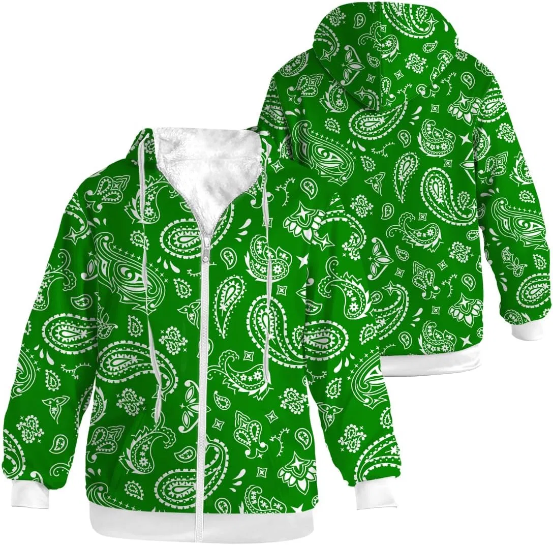 Женский зимний свитшот с капюшоном, на флисе, Paisley Print, Paisley Green — фото 3