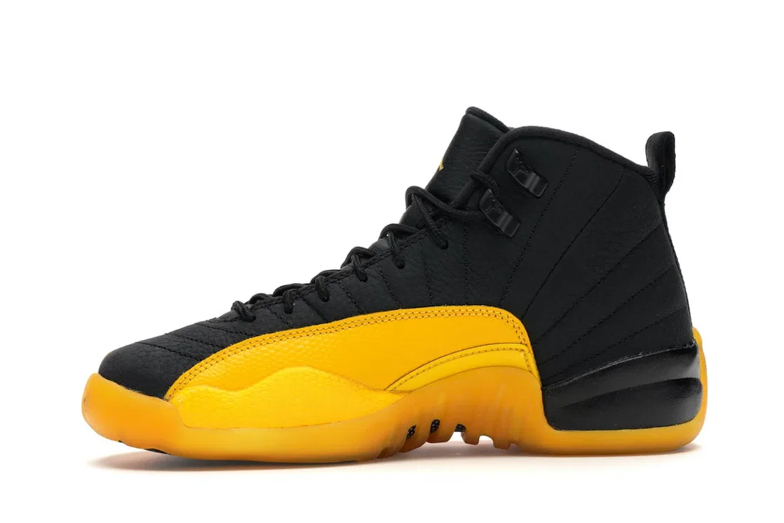 Детские кроссовки для мальчиков с верхом из натуральной кожи Jordan 12 Retro Jordan, Black/University Gold — фото 3