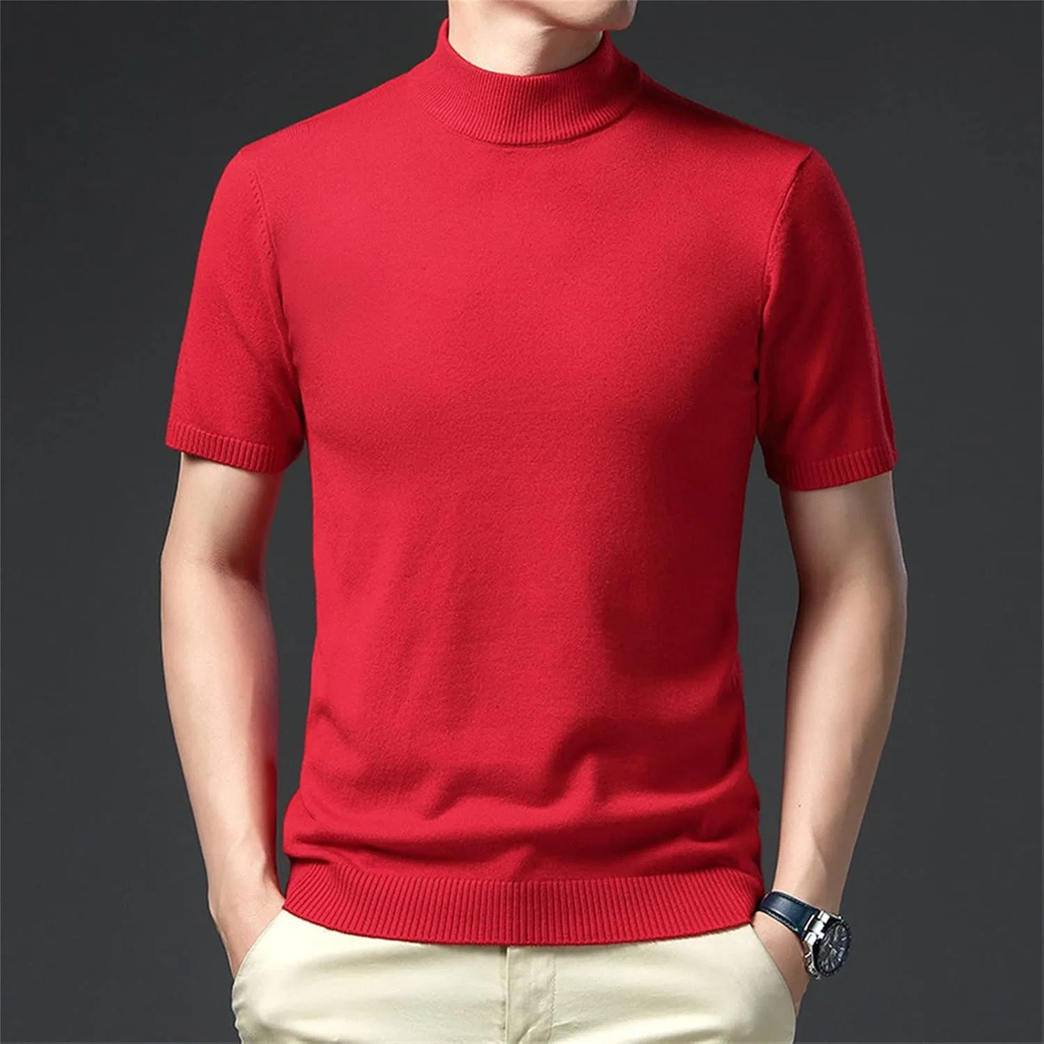 Свитер с полувысоким воротником, мужской, Slim Fit, Red Generic — фото 2