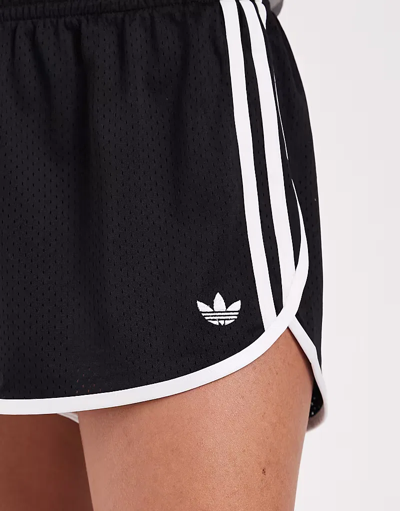 Шорты Adidas Originals из сетчатой ​​ткани с тремя полосками, черно-белые — фото 3