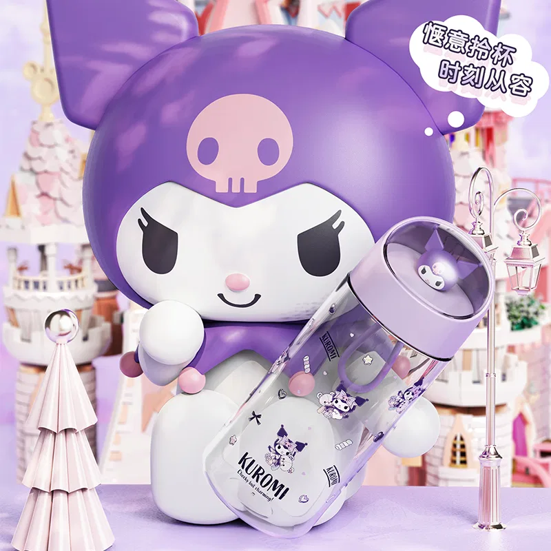 Кружка для питья с принтом Kuromi Sanrio, 500 мл, с сумкой и стикером, Black — фото 4