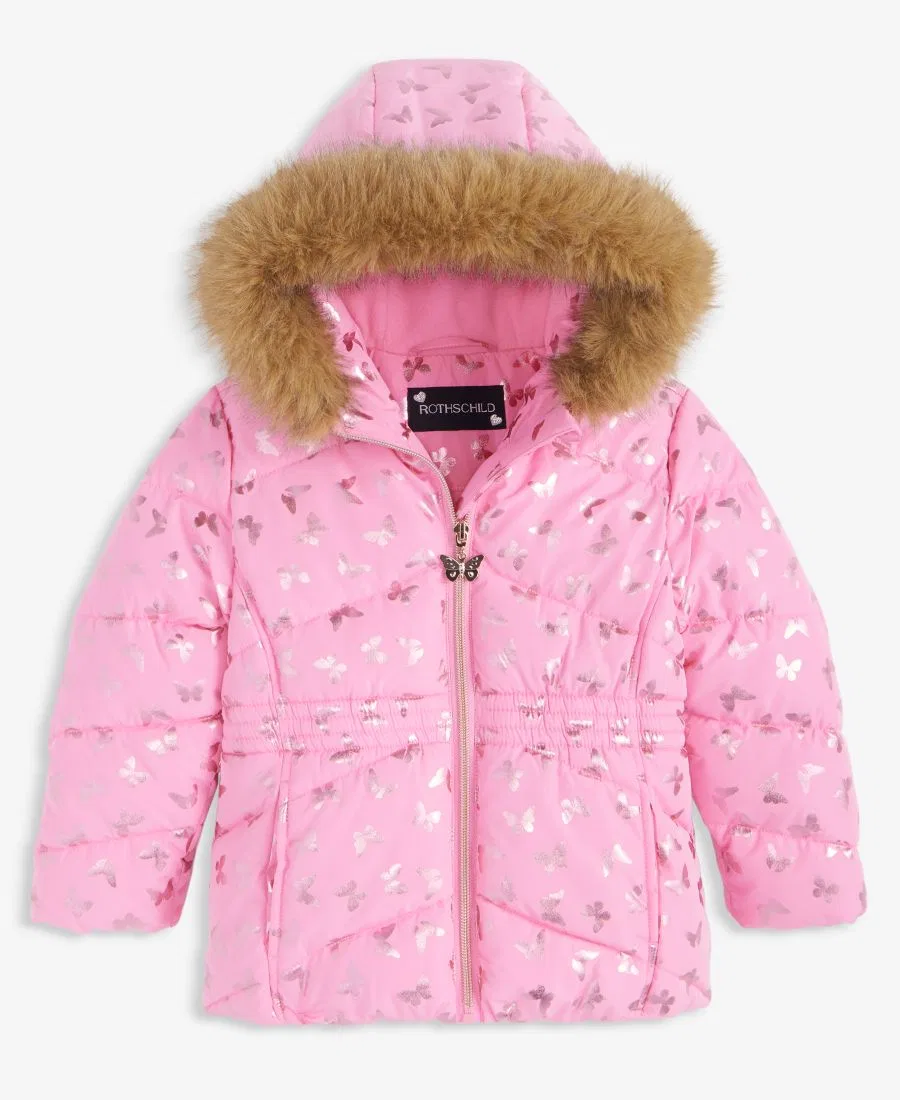Детская куртка-пуховик с принтом, модель Foil Quilted S Rothschild & CO, Pink Butterflies