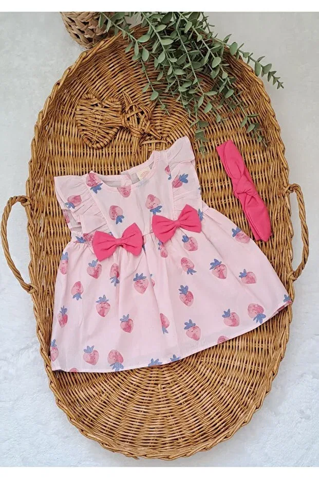 Детское платье для девочек хлопковое с принтом Strawberry Pattern Masalbebek_Tr, Pink — фото 2