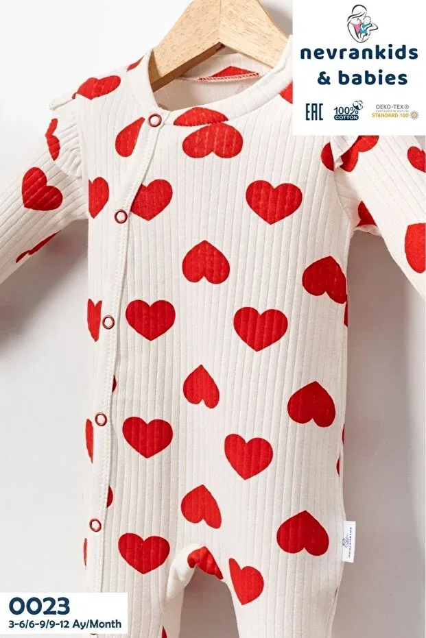 Детский комплект боди-комбинезонов для девочек с принтом Heart Big Pattern Nevrankids, Ecru — фото 3