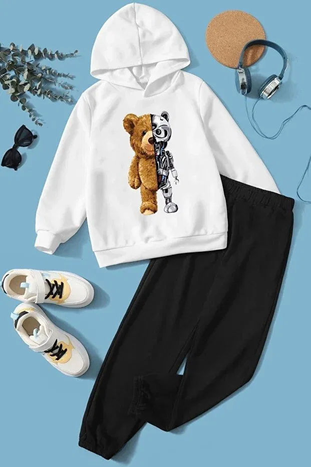 Детский спортивный костюм для мальчиков с принтом Bear Tracksuit Set Trendypassion, White