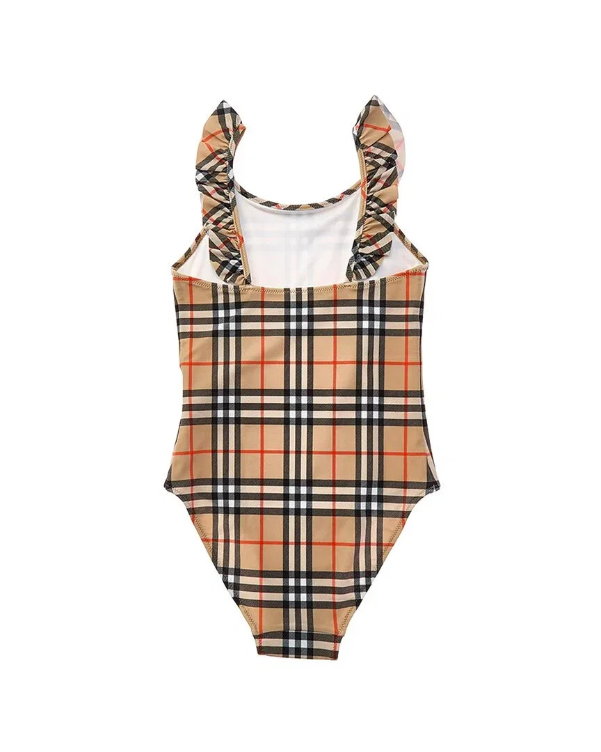 Детский купальник слитный с оборками Burberry, коричневый — фото 2