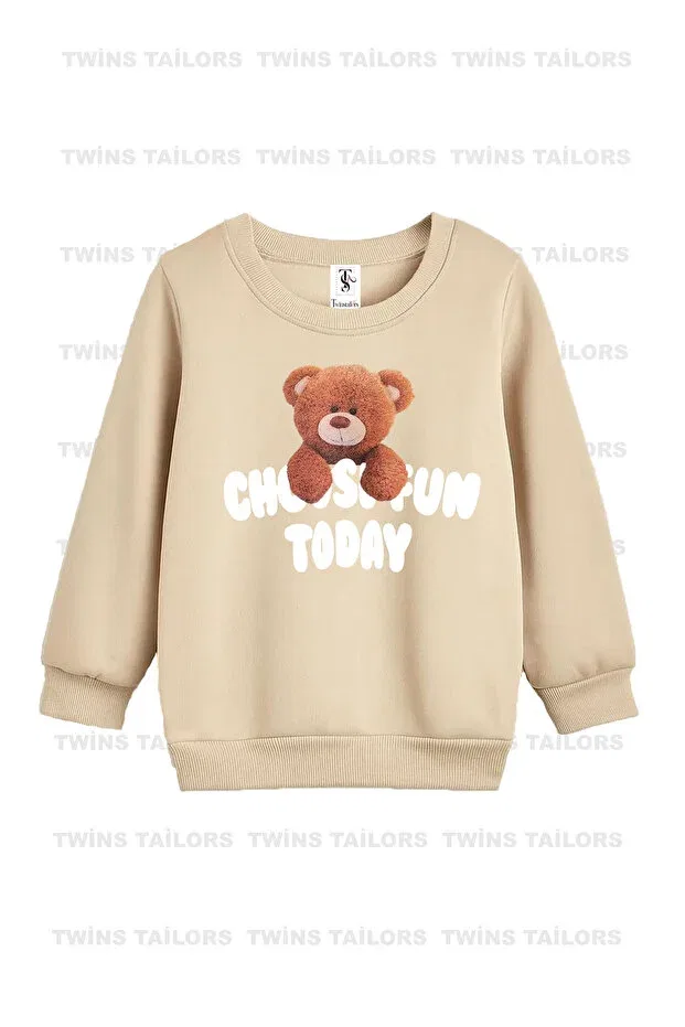 Детские свитшот для девочек с принтом Teddy Bear Printed Triple Crew Neck Twins Tailors, Green — фото 2