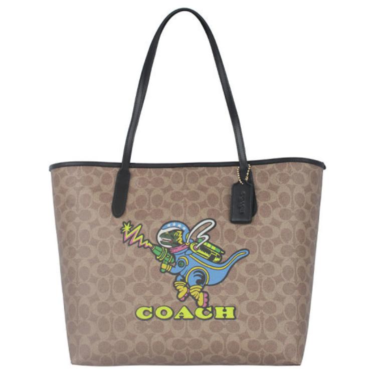 

Сумка-шоппер из ПВХ, женская сумка через плечо цвета хаки с цветными блоками COACH